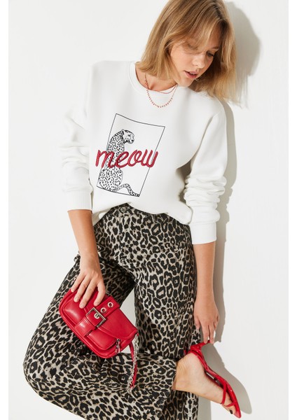 Kadın Leopar Baskılı Sweatshirt