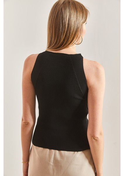 Kadın Fitilli Sıfır Kol Bluz