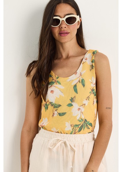 Kadın Desenli Kalın Askılı Dijital Baskılı Regular Yazlık Örme Bluz