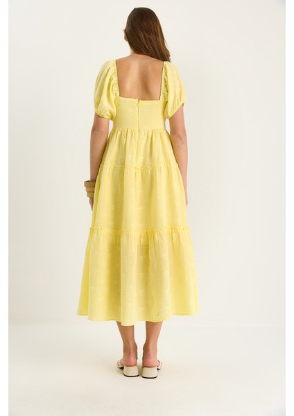 Kadın Kendinden Çiçek Nakışlı Astarlı Müslin Elbise modelleri