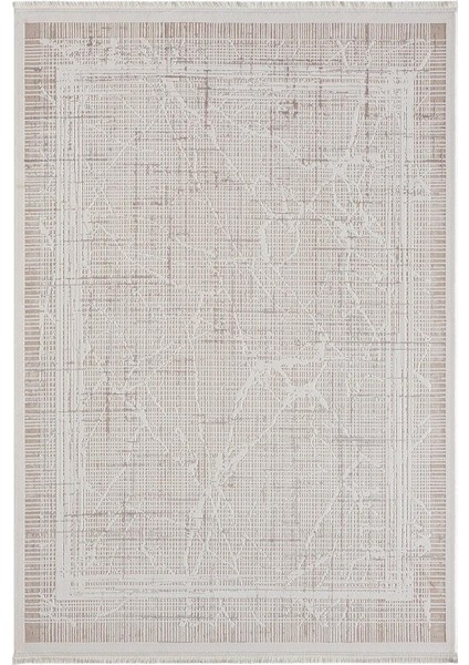 Truva TV015A Bej Vizon Detaylı Kalın Akrilik Tozuaz Modern Halı Salon Yatak Odası Halısı Halısı Koridor