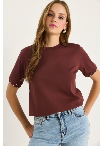 Kadın Kolları Taş Işlemeli Tshirt fiyatları