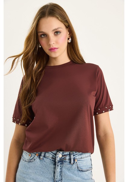 Kadın Kolları Taş Işlemeli Tshirt fırsatları