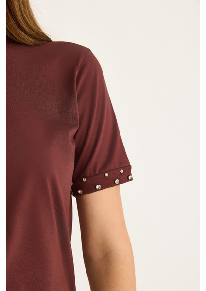 Kadın Kolları Taş Işlemeli Tshirt indirimleri