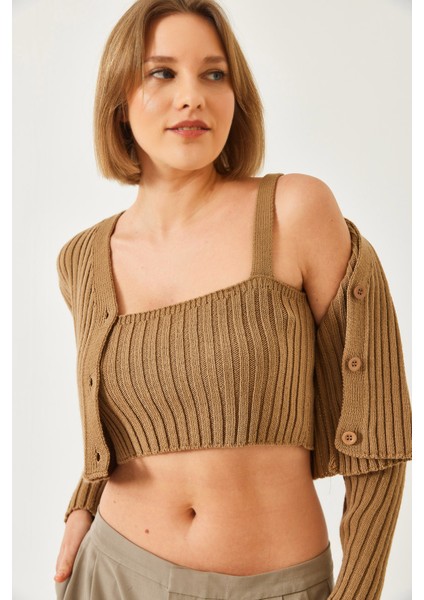 Kadın Atletli Crop Hırkalı Ikili Takım