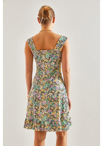 Kadın Askılı Desenli Elbise