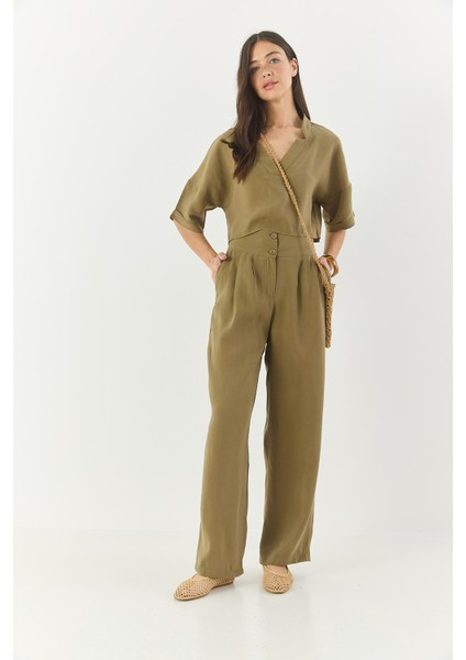 Kadın V Yaka Bluz Yüksek Bel Pantolonlu Modal Alt-Üst Takım fiyatları