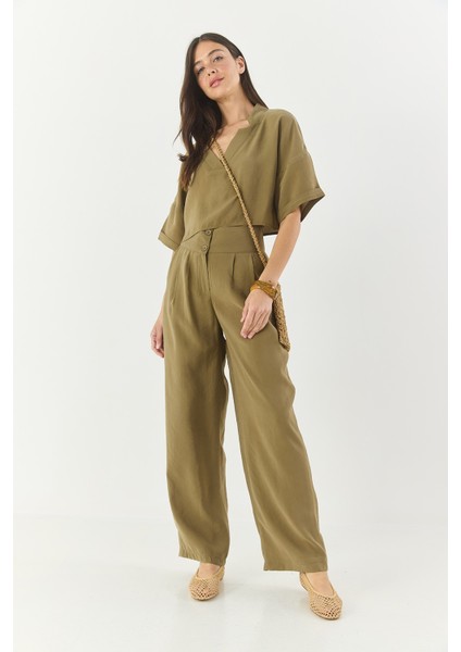 Kadın V Yaka Bluz Yüksek Bel Pantolonlu Modal Alt-Üst Takım modelleri