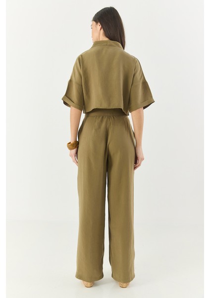 Kadın V Yaka Bluz Yüksek Bel Pantolonlu Modal Alt-Üst Takım