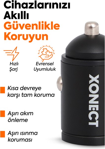 - Araç Şarj Cihazı USB ve Type-C Çıkışlı 30W Hızlı Şarj Adaptörü