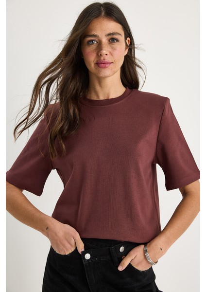 Kadın Bisiklet Yaka Vatkalı Pamuklu Basic T-Shirt fiyatları