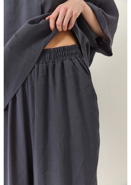 Kadın V Yaka Yarasa Kollu Bluz Beli Lastikli Pantolon Modal Takım fiyatları