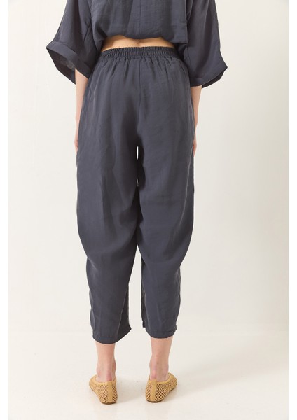 Kadın V Yaka Yarasa Kollu Bluz Beli Lastikli Pantolon Modal Takım modelleri