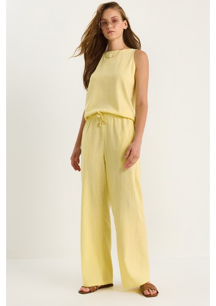 Kadın Keten Bluz Pantolon Takım