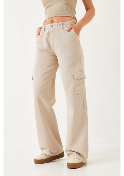 Kadın Kargo Cepli Beli Lastikli Pantolon