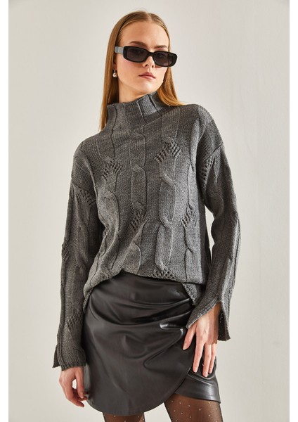 Kadın Yarım Balıkçı Yaka Saç Örgü Desenli Triko Kazak fiyatları