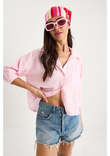 Kadın Yarım Kollu Tek Cep Detaylı Gömlek