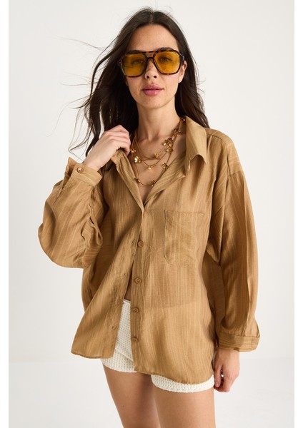 Kadın Tek Cep Detaylı Oversize Gömlek fiyatları