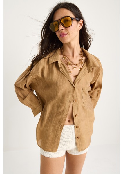 Kadın Tek Cep Detaylı Oversize Gömlek modelleri