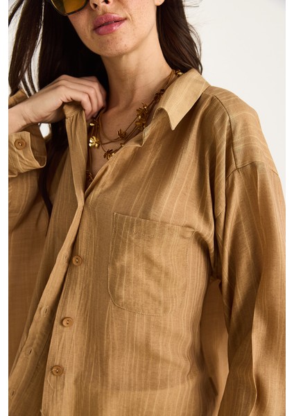 Kadın Tek Cep Detaylı Oversize Gömlek indirimleri