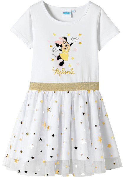 Orijinal Lisanslı Minnie Desenli Yıldız Detaylı Tütülü Kız Çocuk Elbisesi - MINIE-58324