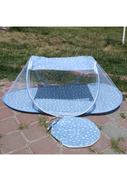 Katlanabilir Mavi Bebek Cibinlik Çantalı Tül Sineklik Haşere Koruyucu Bebek Gölgelik 120-60 cm