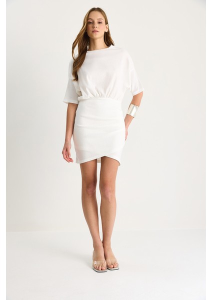 Kadın Kruvaze Etek Detaylı Beli Lastikli Basic Elbise fiyatları