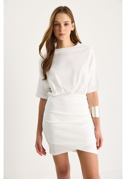 Kadın Kruvaze Etek Detaylı Beli Lastikli Basic Elbise modelleri