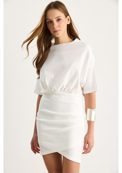 Kadın Kruvaze Etek Detaylı Beli Lastikli Basic Elbise fırsatları