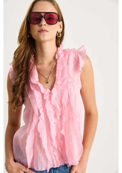 Kadın Yarı Transparan Volanlı Bluz modelleri