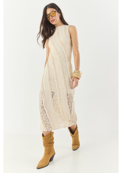 Kadın Dantel Şeritli Astarlı Midi Elbise fiyatları