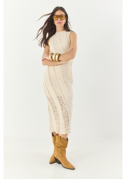 Kadın Dantel Şeritli Astarlı Midi Elbise fırsatları