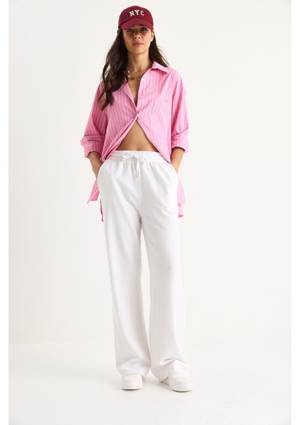 Kadın Belli Lastikli Cep Detaylı Keten Palazzo Pantolon Yp fiyatları