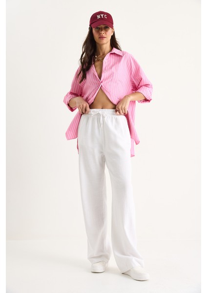 Kadın Belli Lastikli Cep Detaylı Keten Palazzo Pantolon Yp modelleri