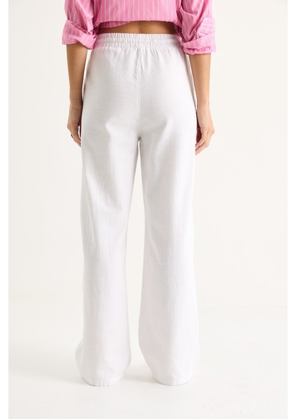 Kadın Belli Lastikli Cep Detaylı Keten Palazzo Pantolon Yp indirimleri