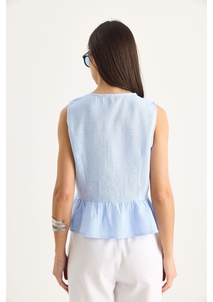 Kadın V Yaka Fiyonk Detaylı Müslin Peplum Bluz G- indirimleri