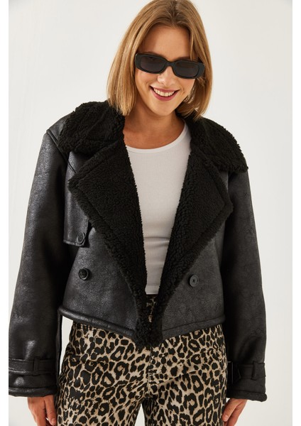 Kadın Aller Detay Crop Lamine Mont modelleri