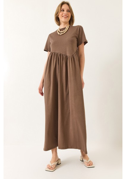 Kadın Büzgülü Uzun Örme Elbise