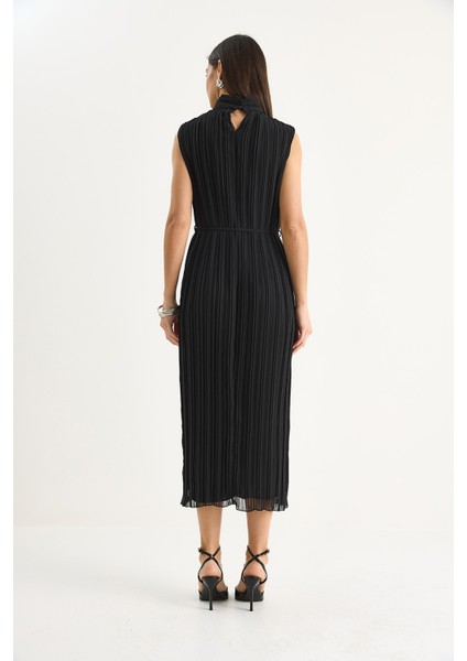 Kadın Kalın Askılı Örgü Kemerli Astarlı Midi Pilise Elbise Fe- modelleri