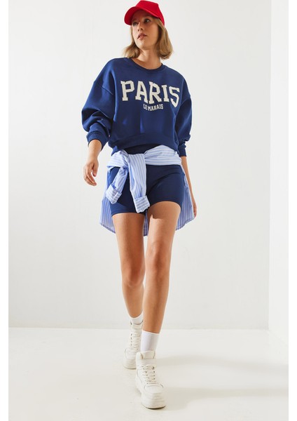 Kadın Paris Baskılı Üç Iplik Şardonlu Sweatshirt