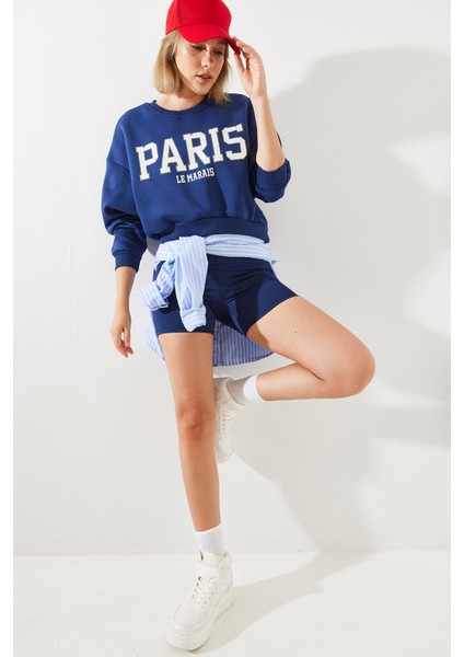 Kadın Paris Baskılı Üç Iplik Şardonlu Sweatshirt fiyatları