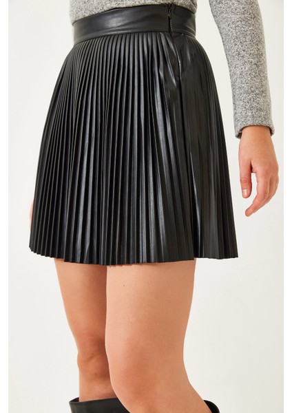 Kadın Deri Pileli Mini Etek fiyatları