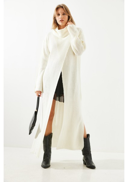 Kadın Yırtmaçlı Salaş Uzun Panço Elbise modelleri