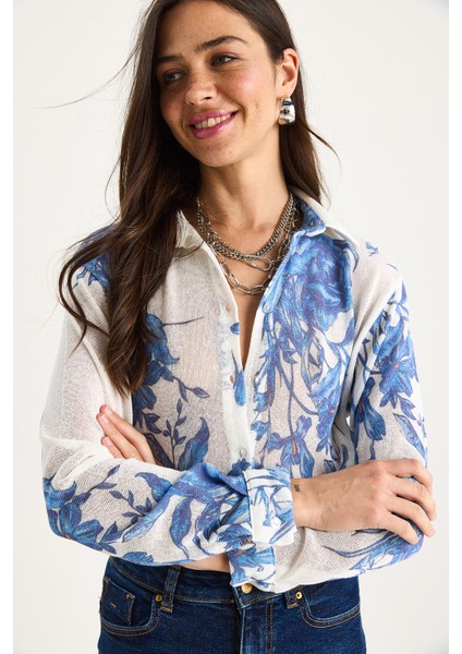 Kadın Desenli Dijital Baskılı Regular Yazlık Örme Gömlek fiyatları