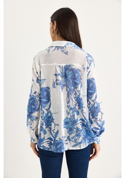 Kadın Desenli Dijital Baskılı Regular Yazlık Örme Gömlek modelleri