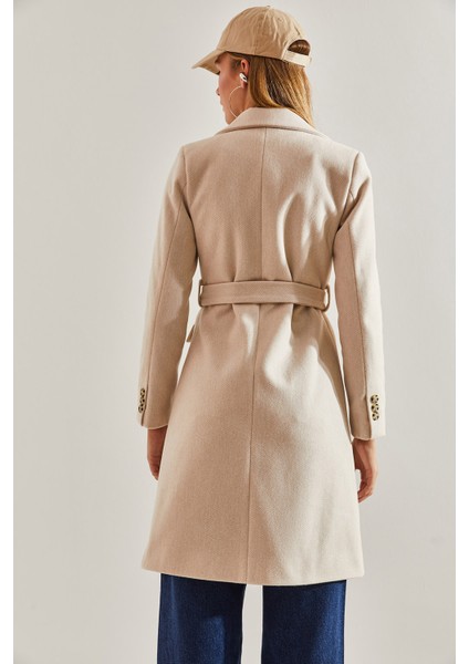 Kadın Tek Düğmeli Kuşaklı Astarlı Kaşe Kaban modelleri