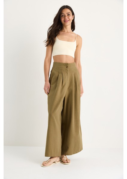 Kadın Yüksek Bel Pile Detaylı Cepli Bol Paça Pantolon modelleri