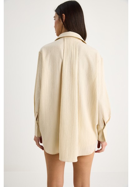Kadın Düşük Omuz Oversize Basic Bürümcük Gömlek modelleri