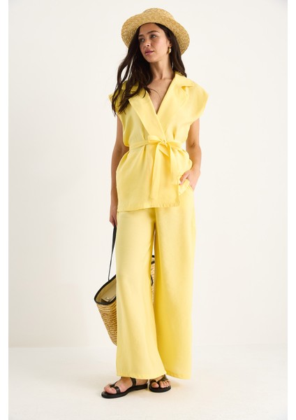 Kadın Kuşaklı Yelek Cep Detaylı Palazzo Pantolonlu Modal Takım fiyatları