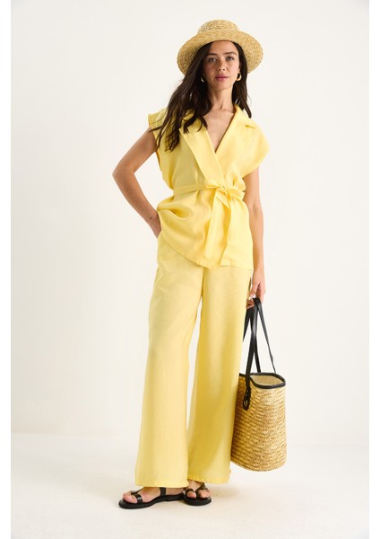 Kadın Kuşaklı Yelek Cep Detaylı Palazzo Pantolonlu Modal Takım fırsatları